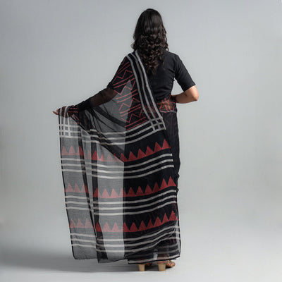 Black - Kota Doria Cotton Sanganeri Print Saree