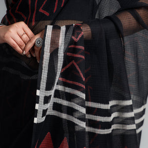 Black - Kota Doria Cotton Sanganeri Print Saree