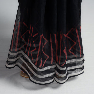 Black - Kota Doria Cotton Sanganeri Print Saree