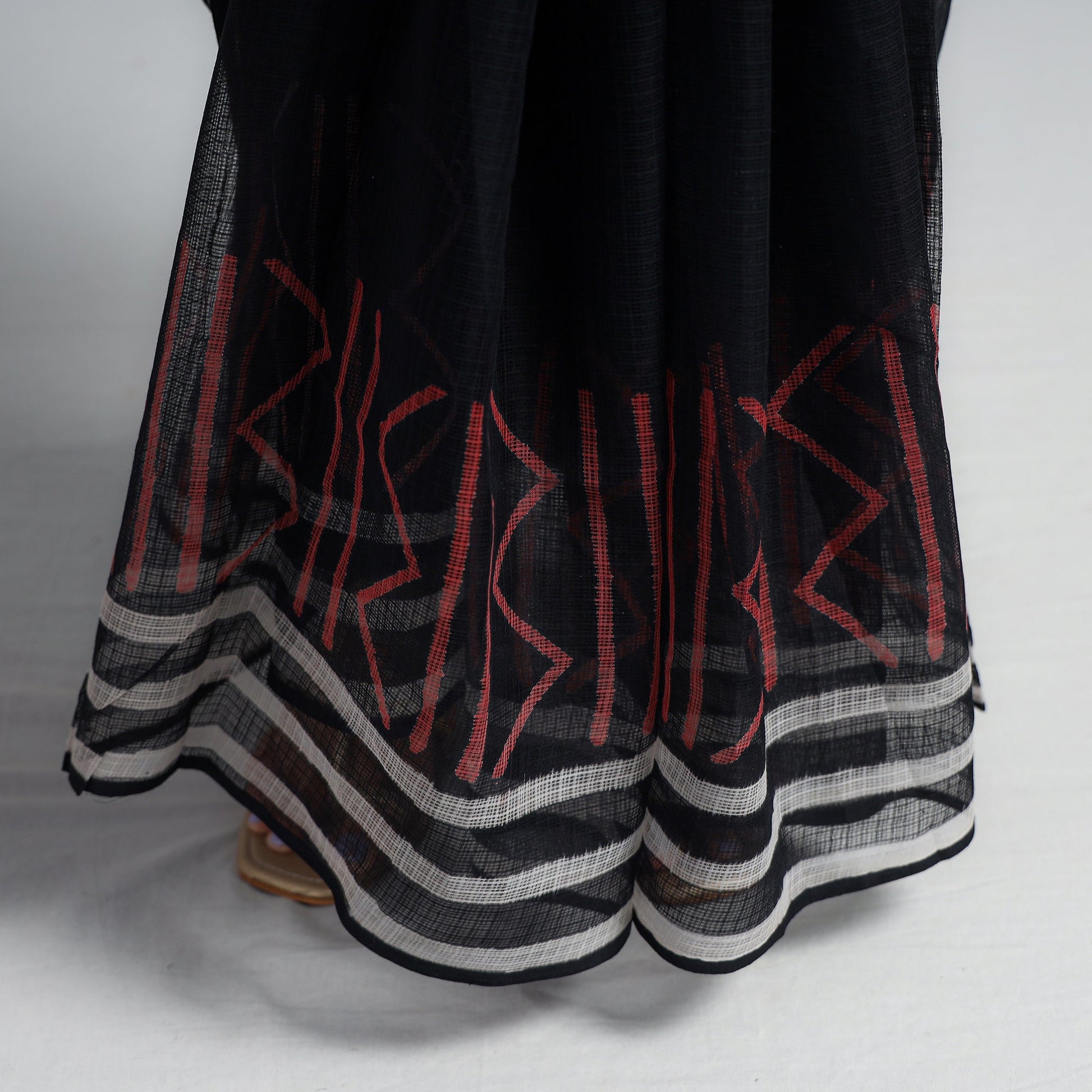 Black - Kota Doria Cotton Sanganeri Print Saree