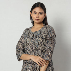 Black - Block Print Mirror Work Cotton Kalamkari Kurta