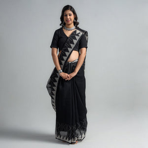 Black - Kota Doria Cotton Sanganeri Print Saree