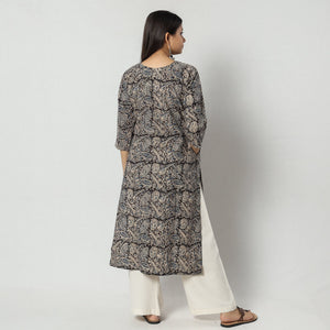 Black - Block Print Mirror Work Cotton Kalamkari Kurta
