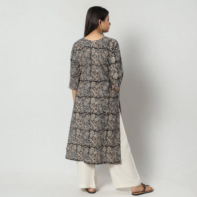 Black - Block Print Mirror Work Cotton Kalamkari Kurta