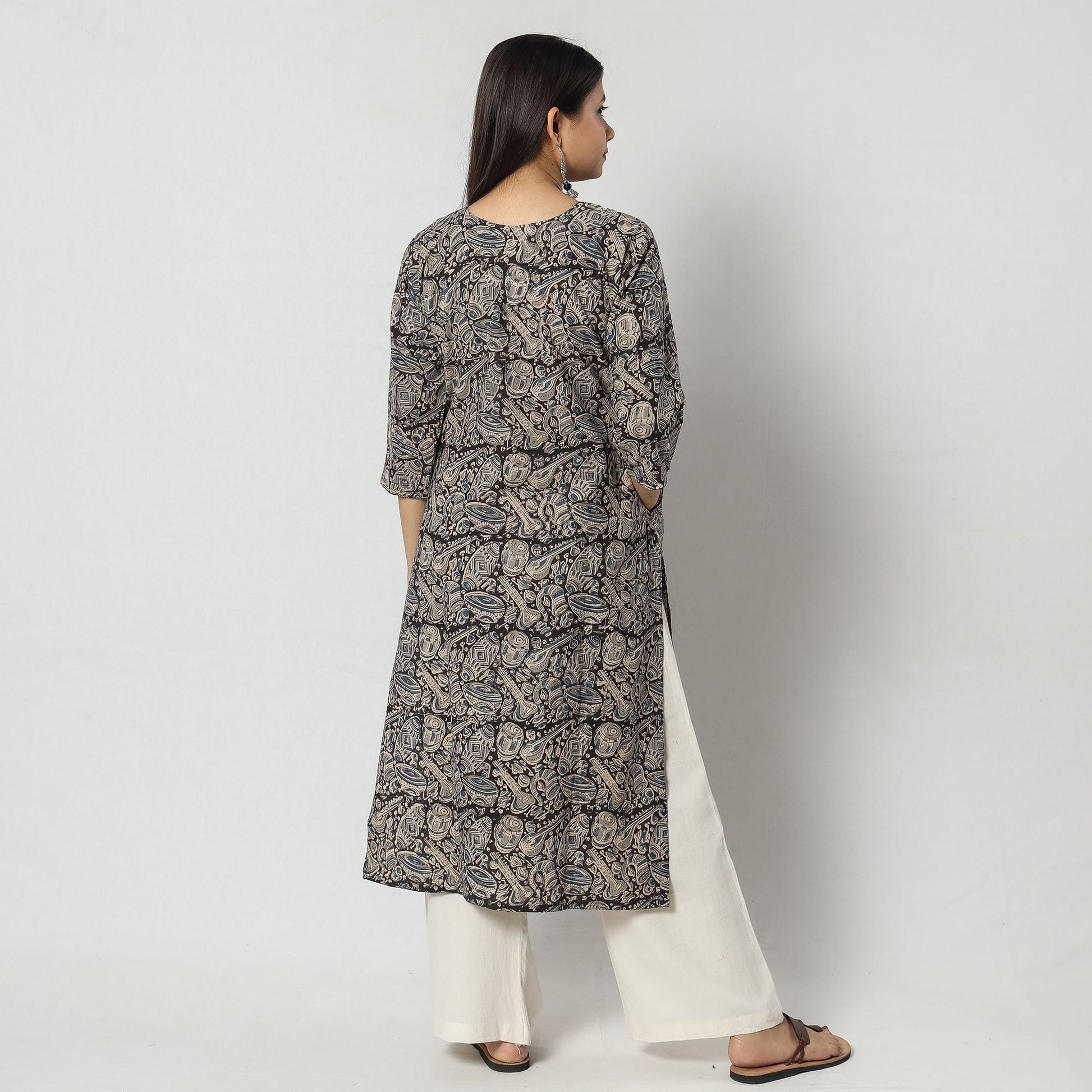 Black - Block Print Mirror Work Cotton Kalamkari Kurta