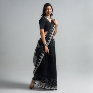 Black - Kota Doria Cotton Sanganeri Print Saree