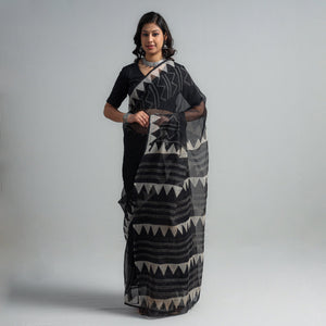 Black - Kota Doria Cotton Sanganeri Print Saree