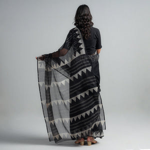 Black - Kota Doria Cotton Sanganeri Print Saree