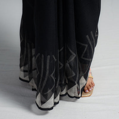 Black - Kota Doria Cotton Sanganeri Print Saree