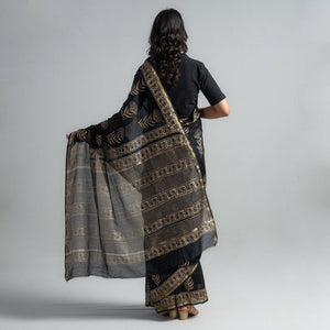 Black - Block Printed Chanderi Silk Sanganeri Saree