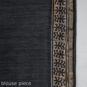 Black - Block Printed Chanderi Silk Sanganeri Saree