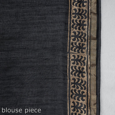 Black - Block Printed Chanderi Silk Sanganeri Saree