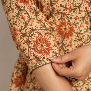 Beige - Pedana Kalamkari Block Printed Cotton Kurta with Palazzo Set