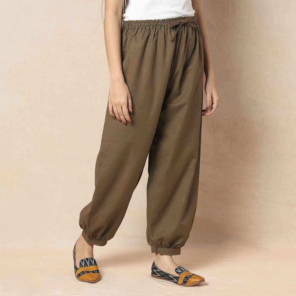 Brown - Flex Cotton Plain Elasticated Pant