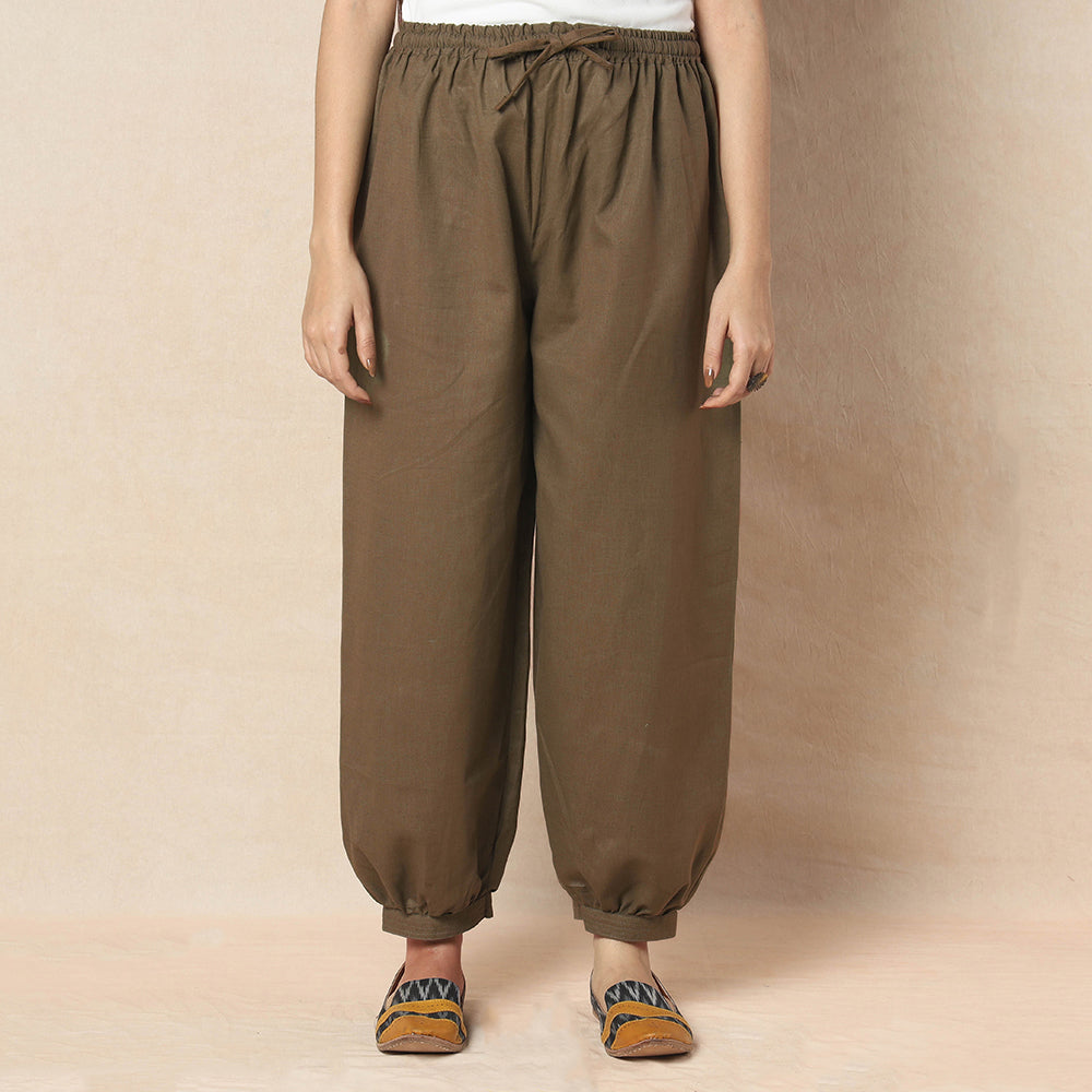 Brown - Flex Cotton Plain Elasticated Pant