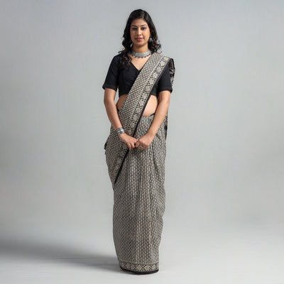 Black - Syahi Begar Bagru Buti Block Printed Mul Cotton Saree