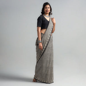 Black - Syahi Begar Bagru Buti Block Printed Mul Cotton Saree