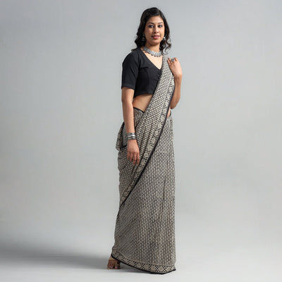 Black - Syahi Begar Bagru Buti Block Printed Mul Cotton Saree