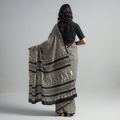 Black - Syahi Begar Bagru Buti Block Printed Mul Cotton Saree