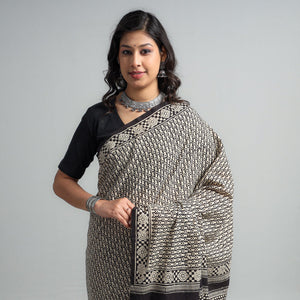 Black - Syahi Begar Bagru Buti Block Printed Mul Cotton Saree