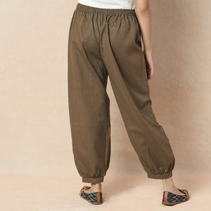 Brown - Flex Cotton Plain Elasticated Pant