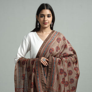 Brown - Hand Block Print Chanderi Silk Ajrakh Dupatta