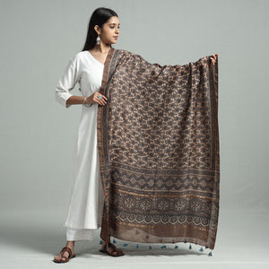 Brown - Hand Block Print Chanderi Silk Ajrakh Dupatta