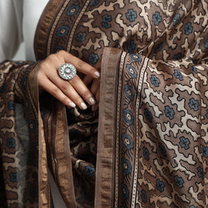 Brown - Hand Block Print Chanderi Silk Ajrakh Dupatta