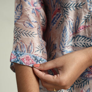 Brown - Sanganeri Block Printed Maheshwari Silk Kurta with Palazzo & Dupatta Set