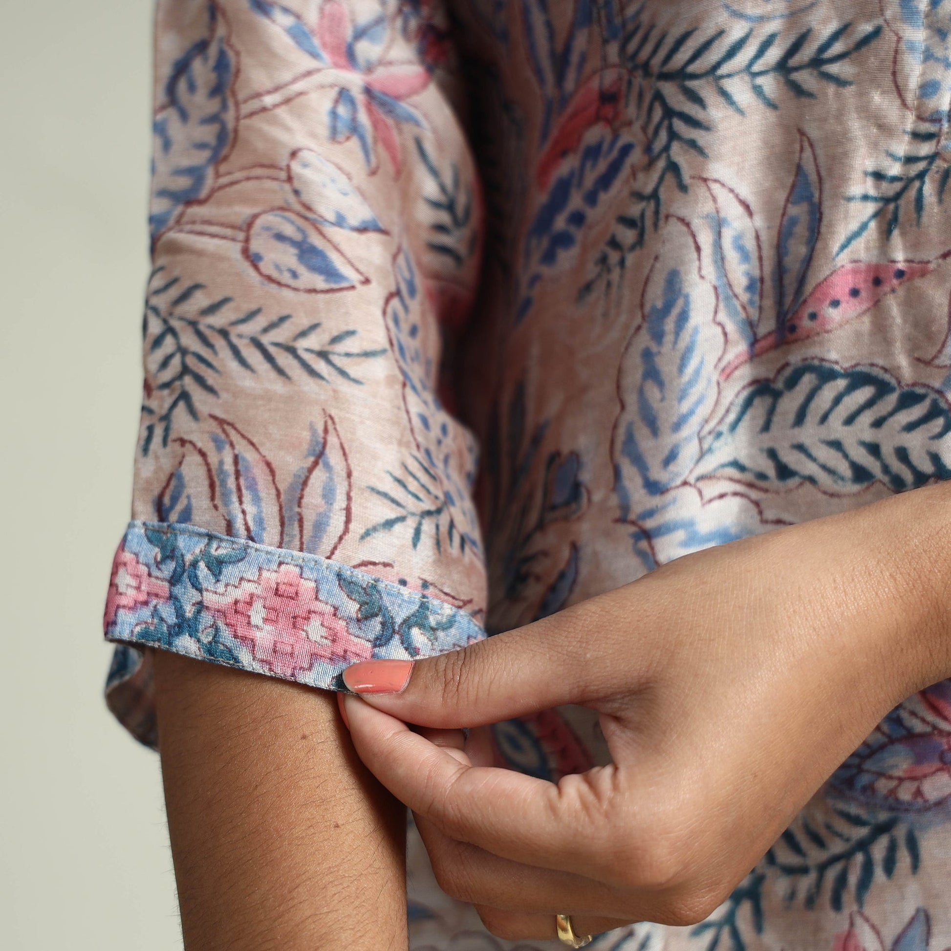 Brown - Sanganeri Block Printed Maheshwari Silk Kurta with Palazzo & Dupatta Set