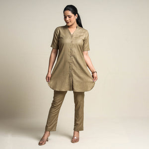 Brown - Plain Linen Cotton Co-Ord Set