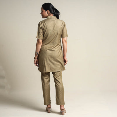 Brown - Plain Linen Cotton Co-Ord Set