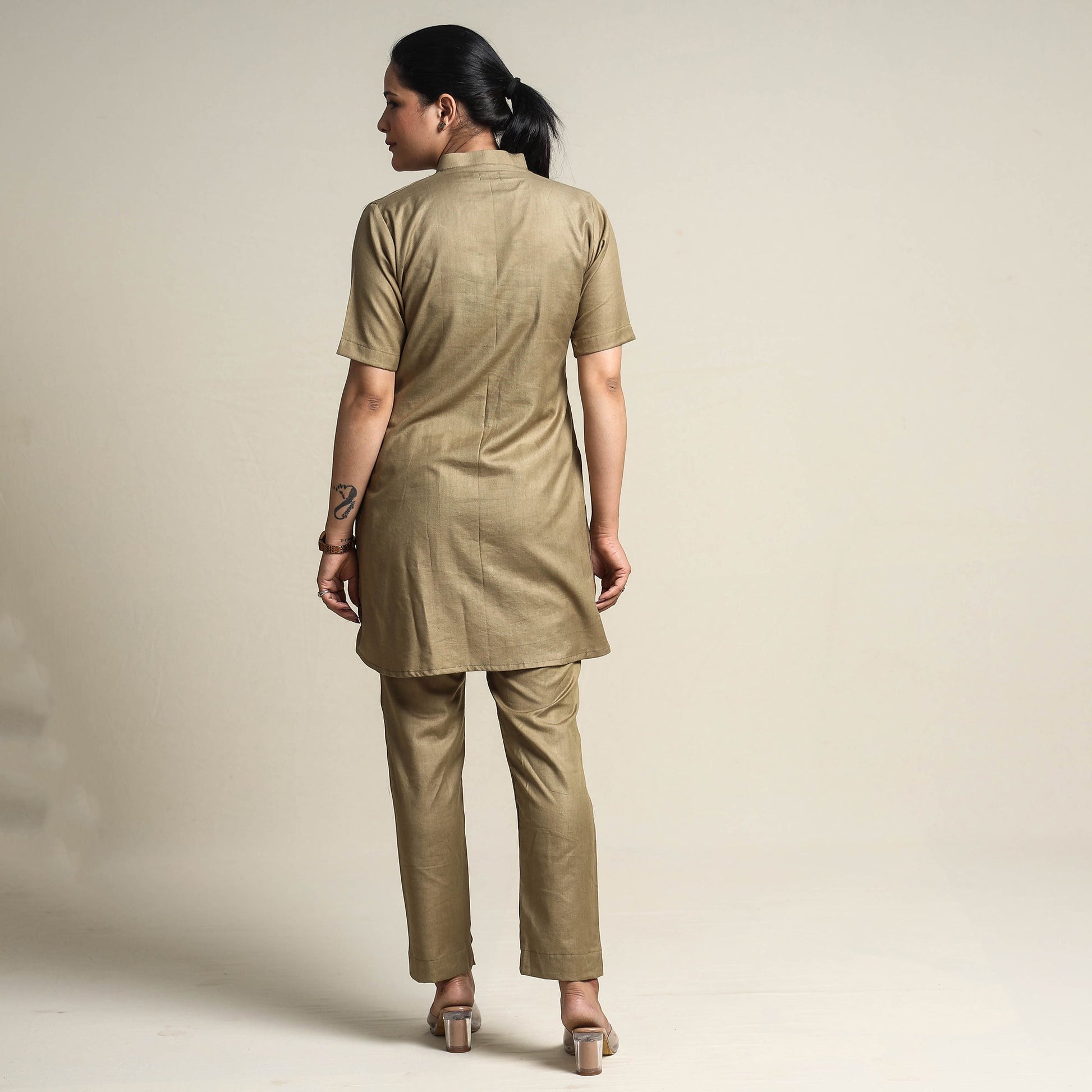 Brown - Plain Linen Cotton Co-Ord Set
