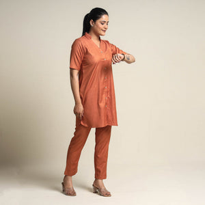 Brown - Plain Linen Cotton Co-Ord Set