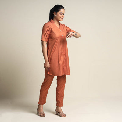 Brown - Plain Linen Cotton Co-Ord Set
