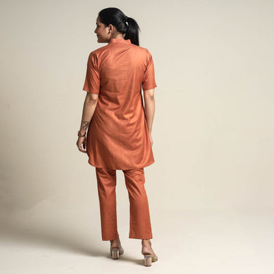 Brown - Plain Linen Cotton Co-Ord Set