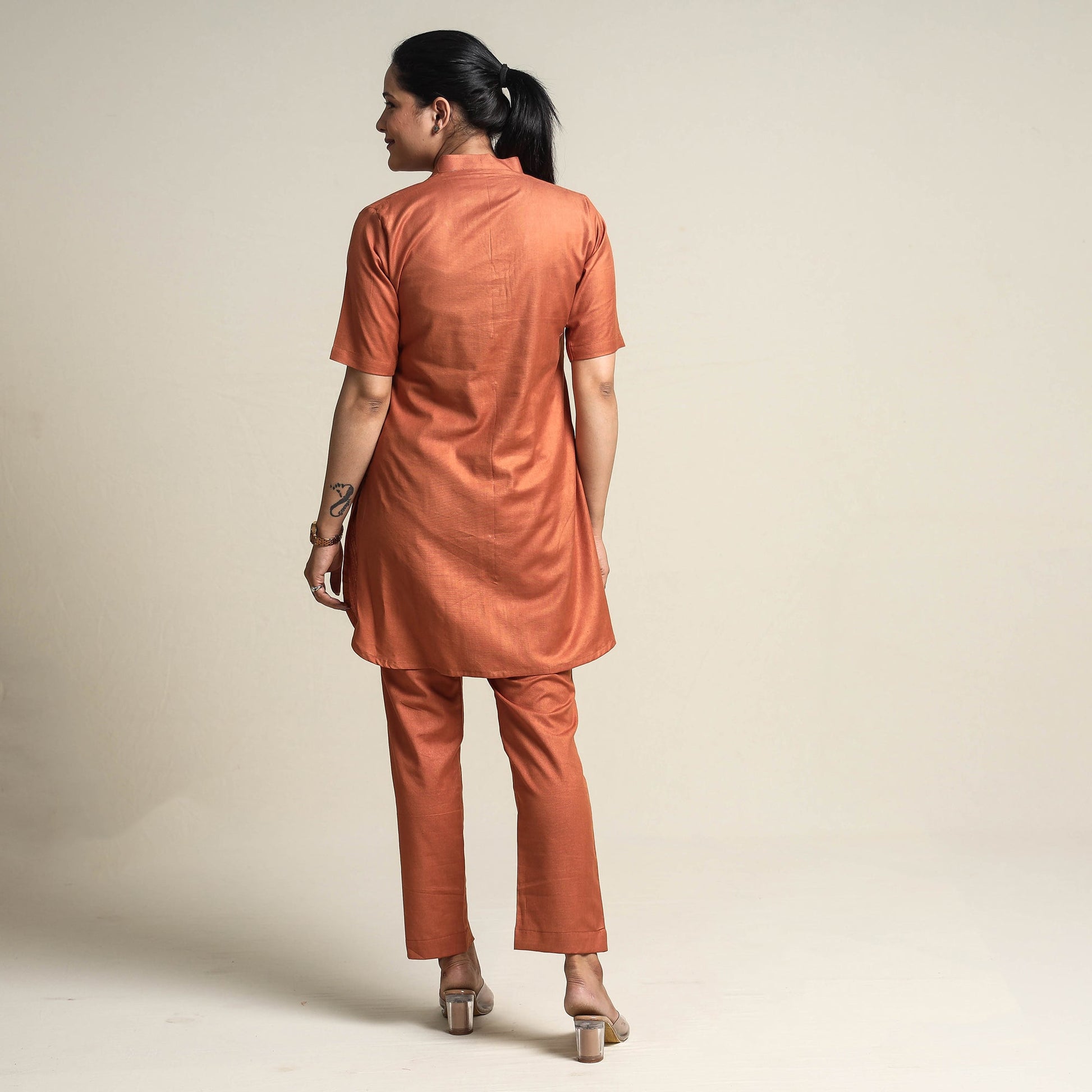 Brown - Plain Linen Cotton Co-Ord Set