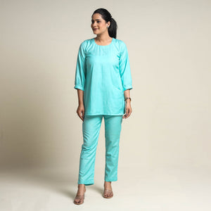 Aqua Blue - Plain Linen Cotton Co-Ord Set