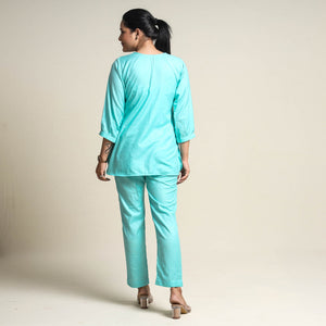 Aqua Blue - Plain Linen Cotton Co-Ord Set