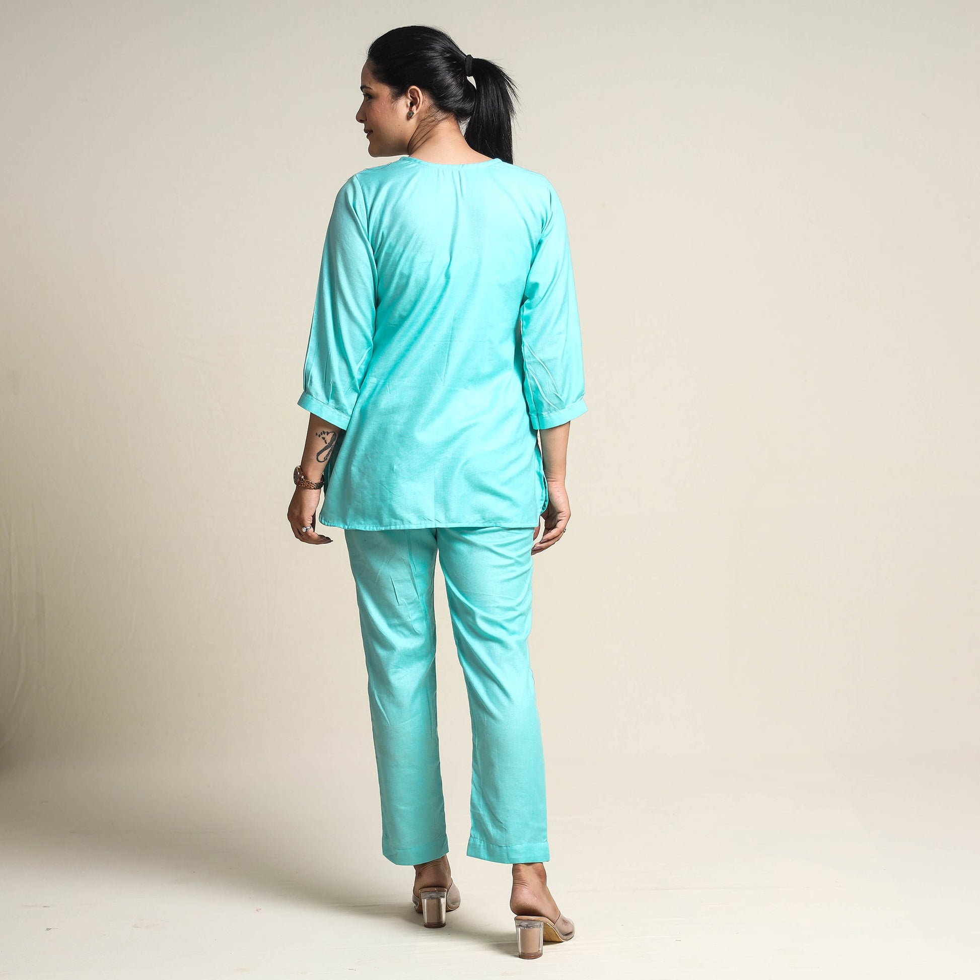 Aqua Blue - Plain Linen Cotton Co-Ord Set