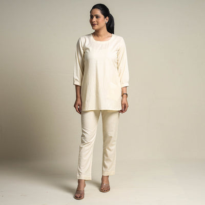 Beige - Plain Linen Cotton Co-Ord Set