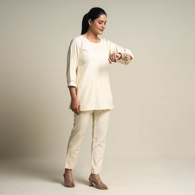 Beige - Plain Linen Cotton Co-Ord Set