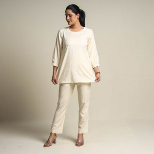 Beige - Plain Linen Cotton Co-Ord Set