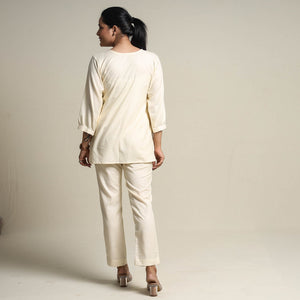 Beige - Plain Linen Cotton Co-Ord Set