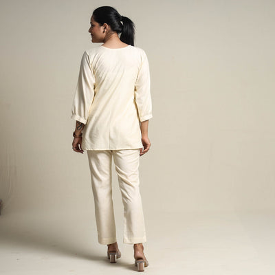Beige - Plain Linen Cotton Co-Ord Set