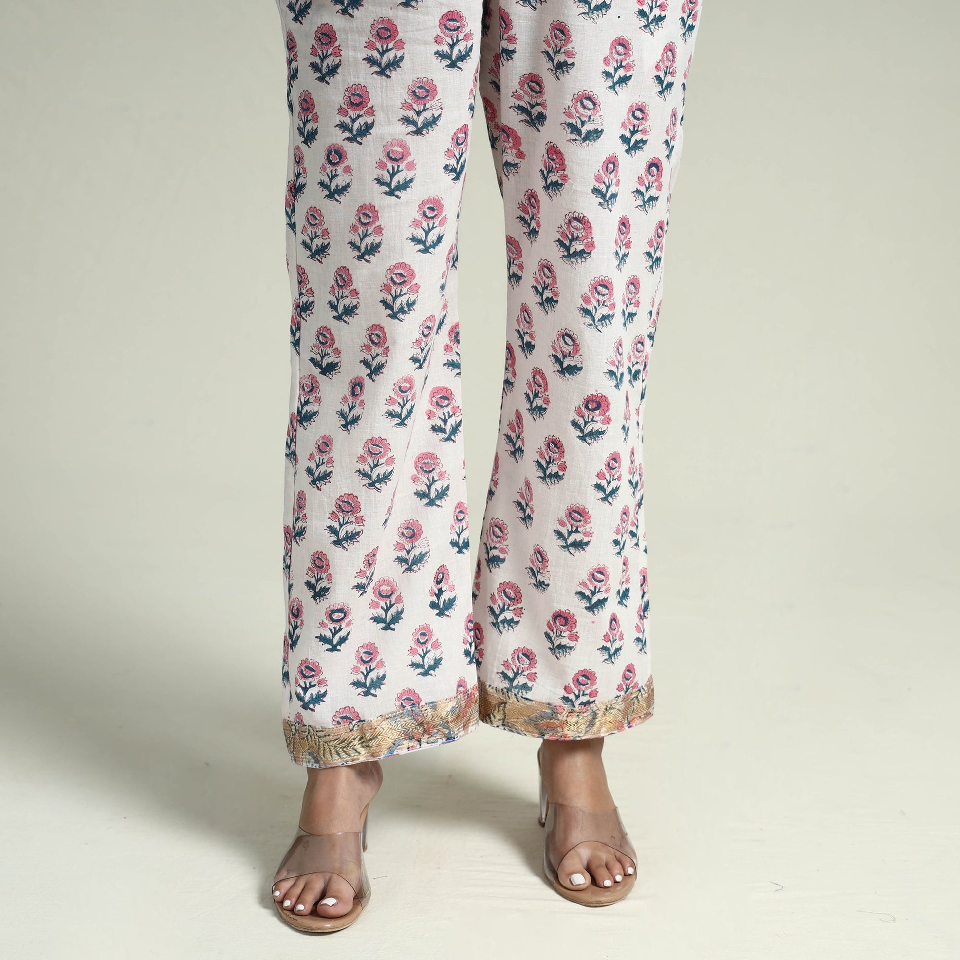 Brown - Sanganeri Block Printed Maheshwari Silk Kurta with Palazzo & Dupatta Set