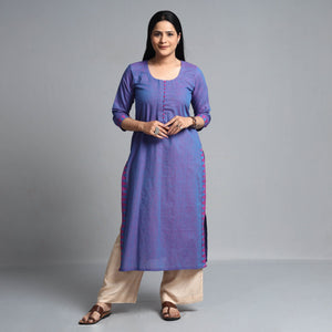 Blue - Dharwad Cotton Long Straight Kurta