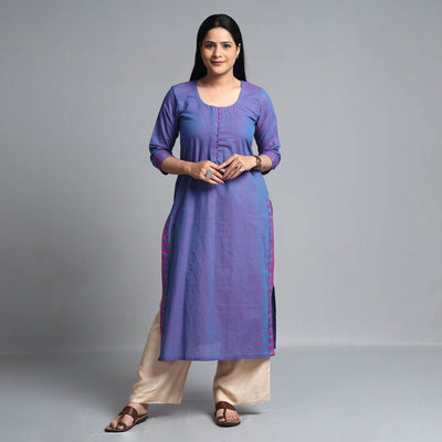 Blue - Dharwad Cotton Long Straight Kurta