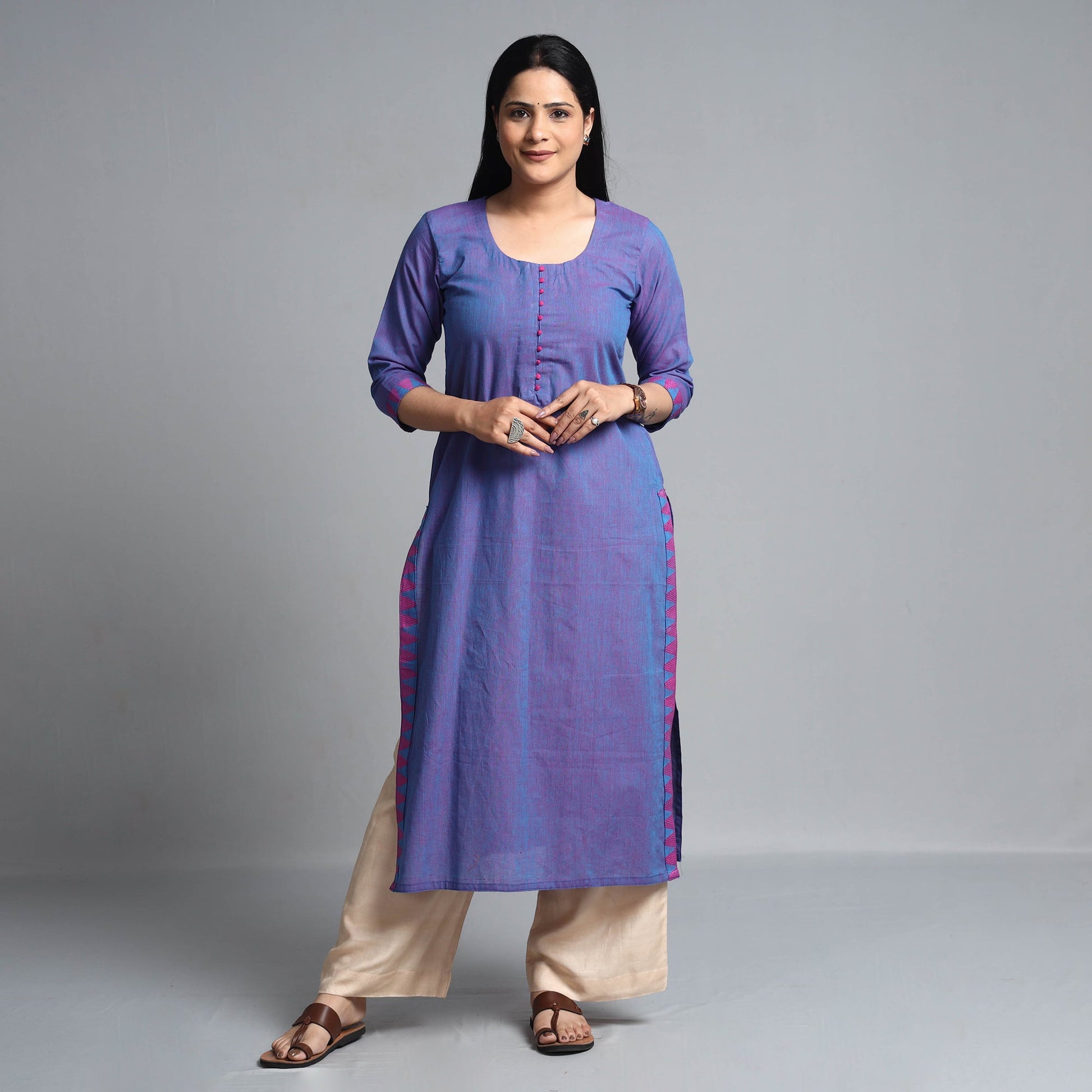 Blue - Dharwad Cotton Long Straight Kurta