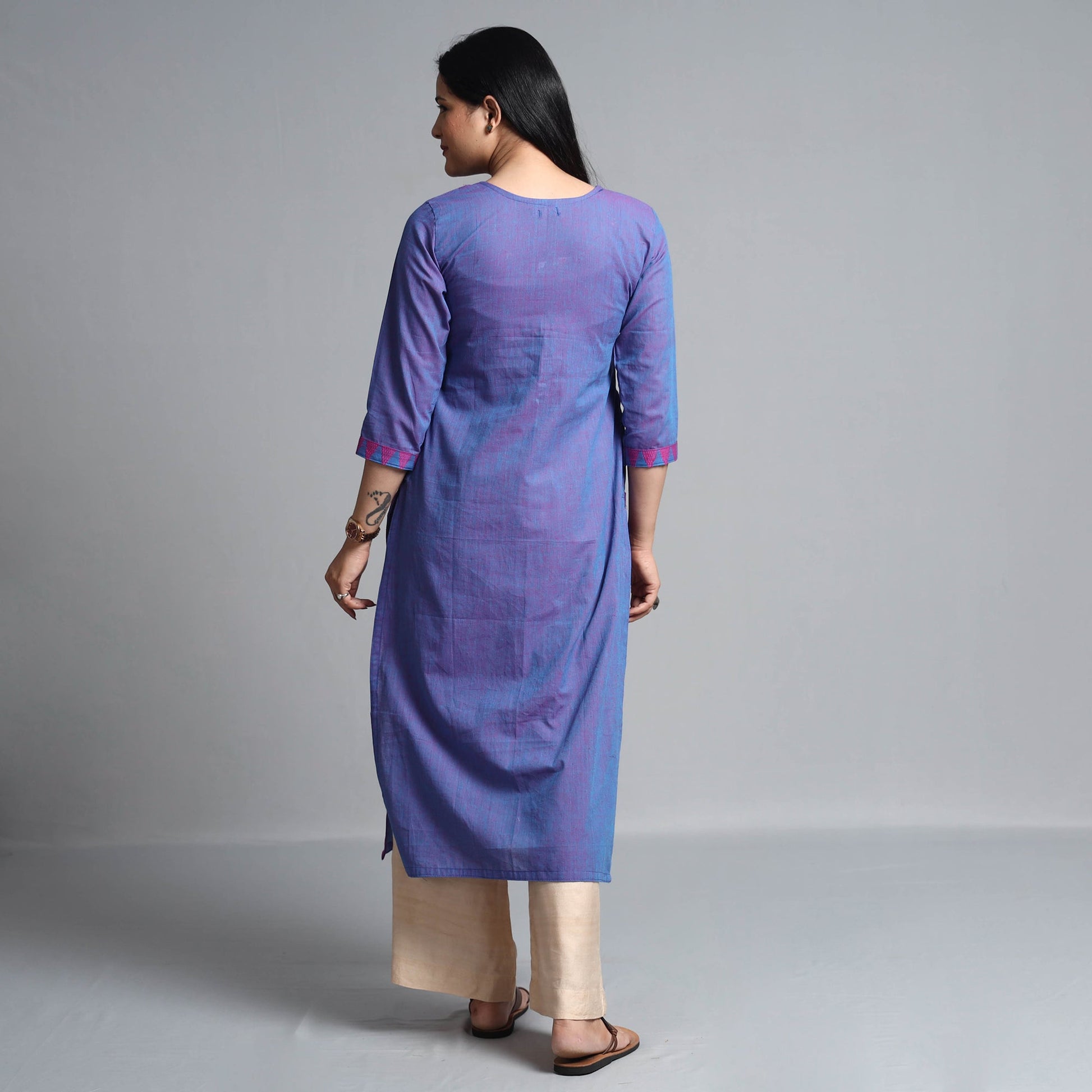 Blue - Dharwad Cotton Long Straight Kurta